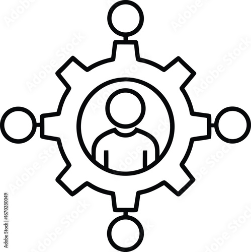 Person inside gear, representing management system