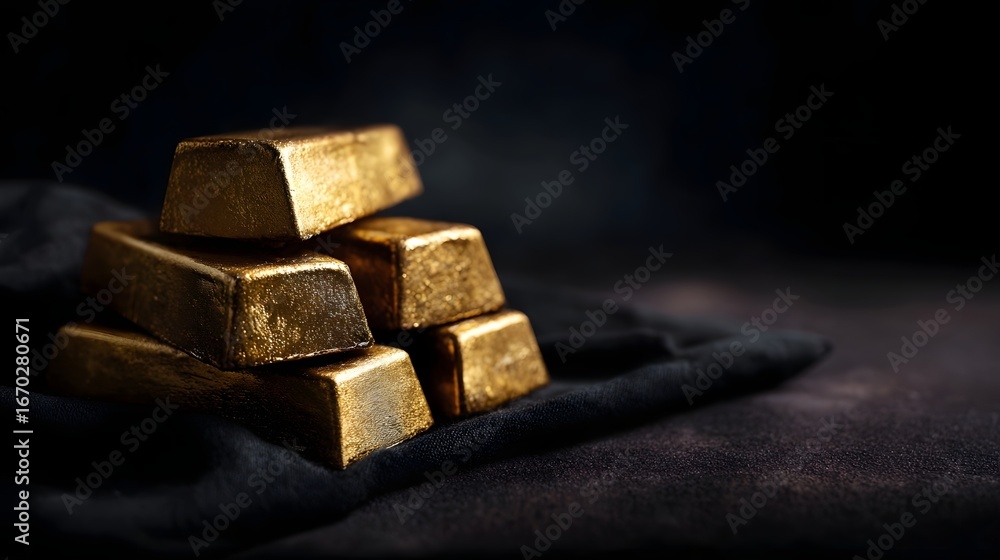 Stacked gold bars on black velvet a scene of wealth and luxury Stacked gold bars on black velvet a scene of wealth and luxury