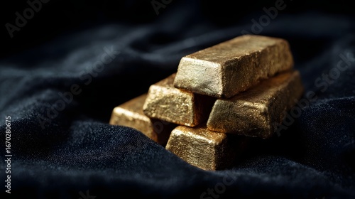 Wallpaper Mural A stack of gleaming gold bars on dark velvet  long title A stack of lustrous golden bars resting on a plush dark velvet surface evoking a sense of Torontodigital.ca