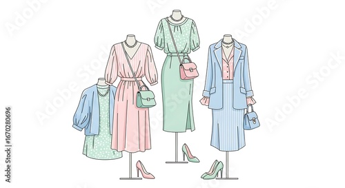 Stylish outfits, pastel colors