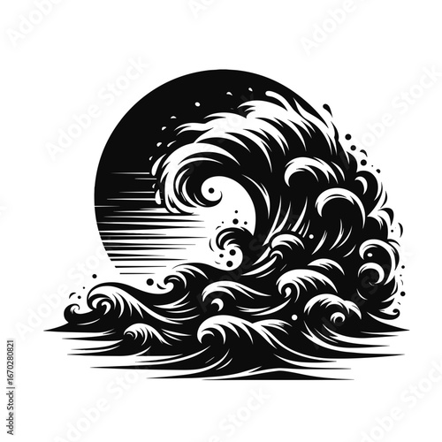 Black and white wave in artistic style, symbolizing power