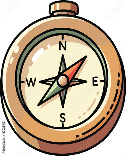 Vintage Style Compass Illustration with Directional Markings and Needle.