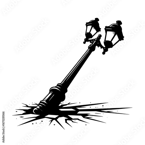 Tilted lamppost against transparent background