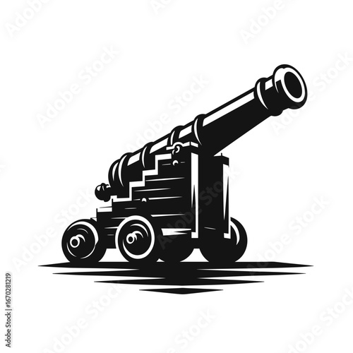 Old cannon in black and white illustration representing military history