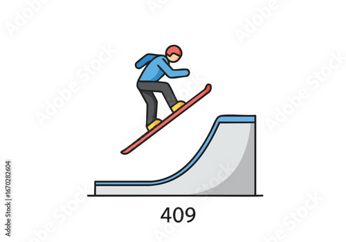 A snowboarder performing a trick on a ramp in a winter sports setting.