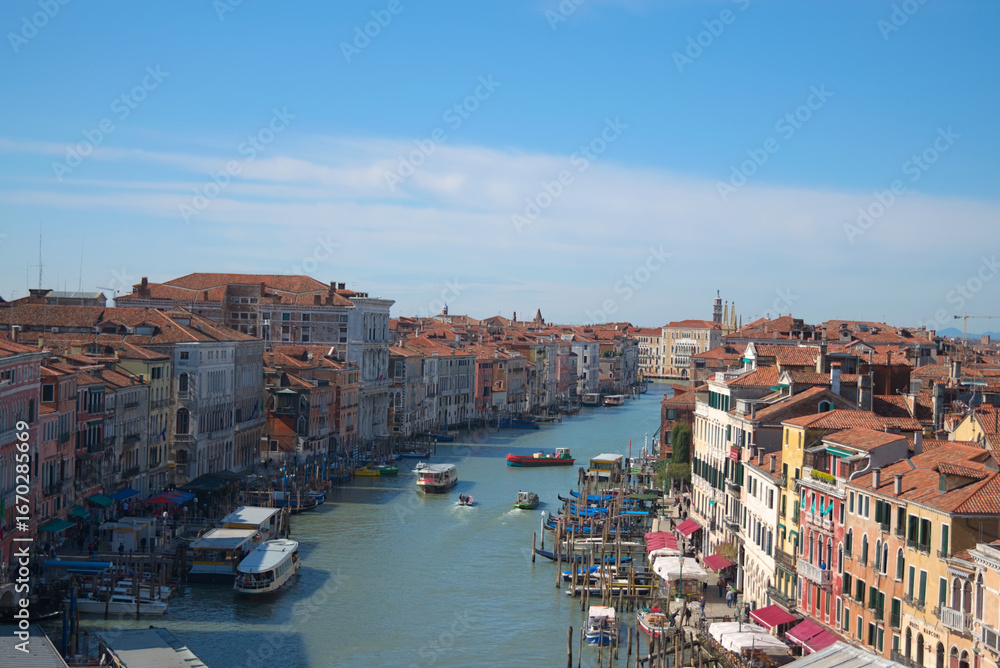 Fototapeta premium Aerial view of Grand Canal and rooftops in Venice