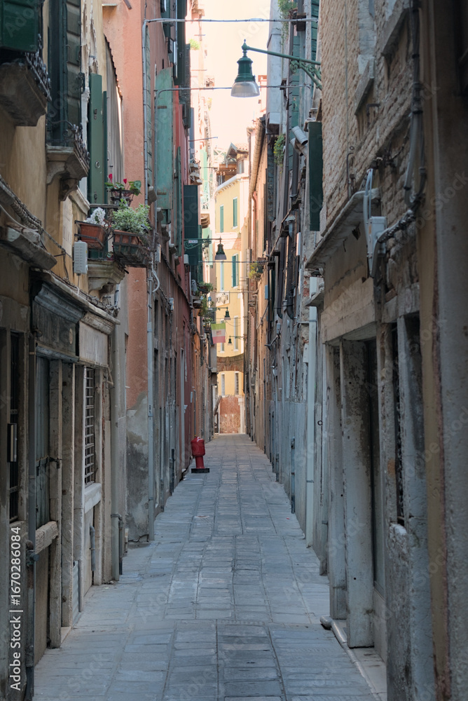Fototapeta premium Narrow alleyway Calle de l’Oca in Venice, Italy