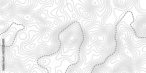 The stylized height of the topographic map contour in lines and contours isolated on transparent. Black and white lines seamless Topographic map patterns, topography line map. Vintage outdoors style. 