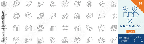 Progress icon collection set. Editable stroke.