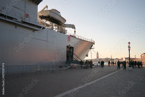 San Marco navy ship docked in Venice at sunset