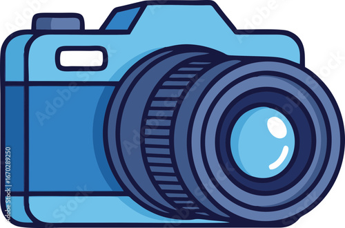 Vector Illustration of a Modern Camera with Lens