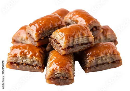 Pile of delicious baklava isolated on transparent background