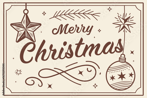 Vintage Art Deco Style Merry Christmas Vector Illustration