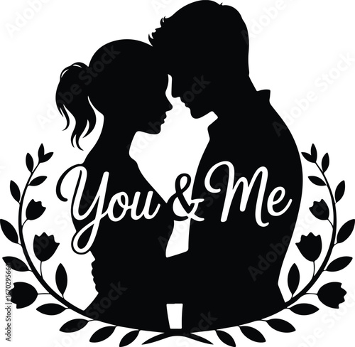 Romantic couple silhouette with floral decoration