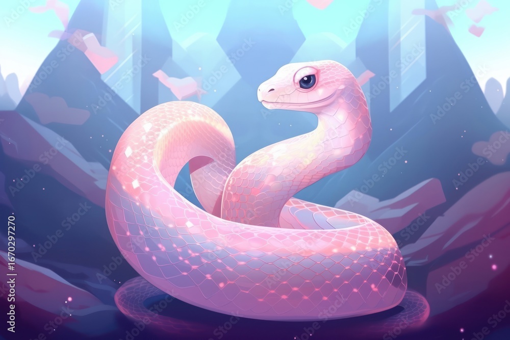 Fototapeta premium Snake holography animal dinosaur cartoon.