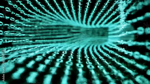 Teal Binary Code Tunnel A Detailed Visualization Of Digital Data Flowing Through A Cybernetic Vortex, Creating An Abstract Background For Technology