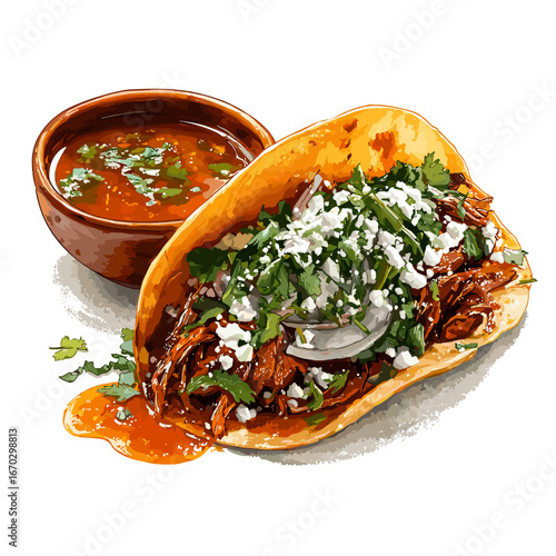 Birria Taco with Consomé Authentic Mexican Dish