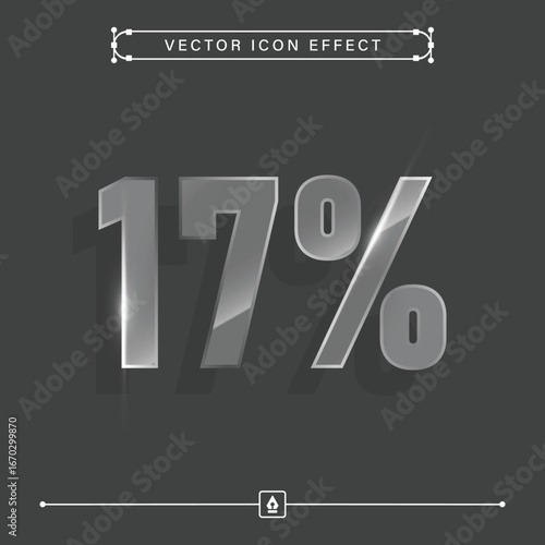 Seventeen Percent 3D Glass Icon Modern Realistic Vector Effect
