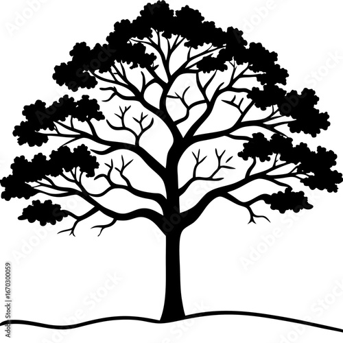 “Lonely oak tree in a foggy meadow, moody and minimal”