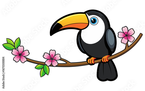Cartoon a toucan on tree branch vector illustration design
