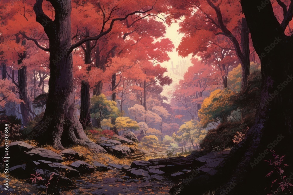 Naklejka premium Autumn tress landscape outdoors woodland.