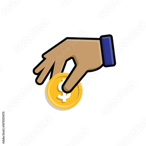 Transaction icon. money. Hand giving dollar coins. paying, economy, dollar. Isometric design style.