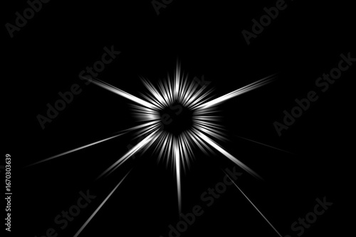 Abstract surface of radial blur zoom in monochrome tones.  starburst light effect on dark background, futuristic energy explosion illustration.