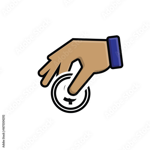 Transaction icon. money. Hand giving dollar coins. paying, economy, dollar. Mixed design style.