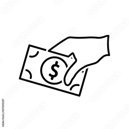 Transaction icon. Symbol of giving money. Hand giving banknotes. paying, economy, money. Isometric design style.