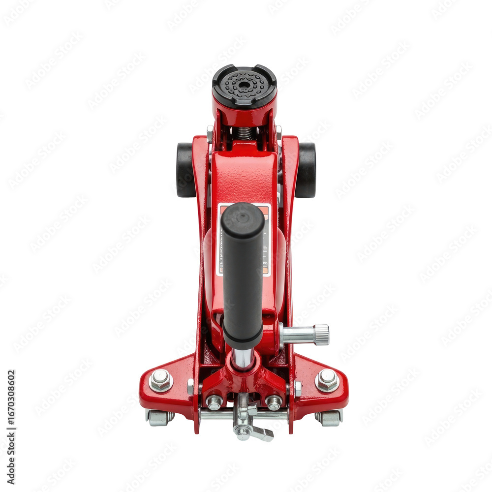 Fototapeta premium Red Hydraulic Automotive Jack Tool Equipment With Black Handle and Transparent Background