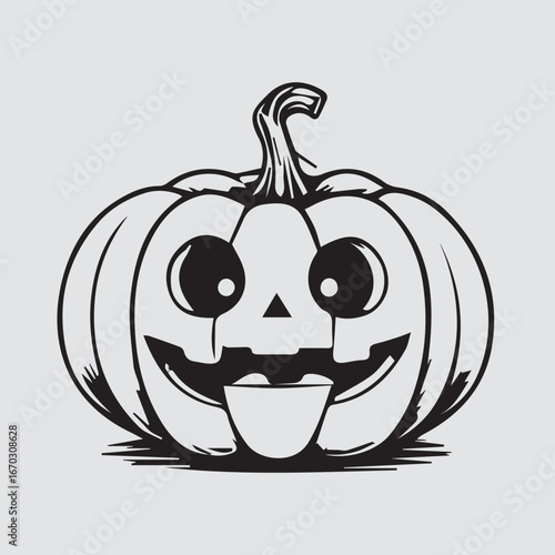 Spooky carved pumpkin with tongue sticking out Halloween jack o lantern