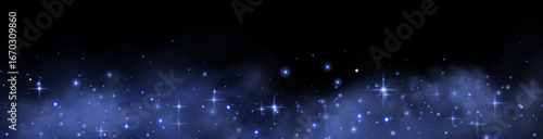 Glow flare light effect. Blue glittering dots, particles, stars magic sparks. Blue luminous points. Vector particles on black background.