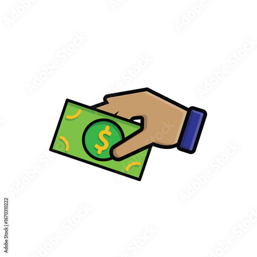 Transaction icon. money. Hand giving banknotes. paying, economy, dollar. Isometric design style.