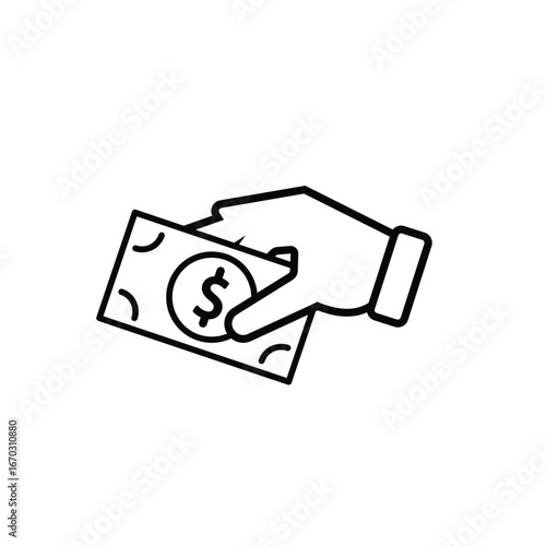 Transaction icon. money. Hand giving banknotes. paying, economy, dollar. Isometric design style.