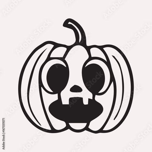 Black and white carved pumpkin face with stem Halloween jack o lantern