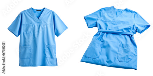 Two Light Blue Medical Scrubs Isolated on a Transparent Background