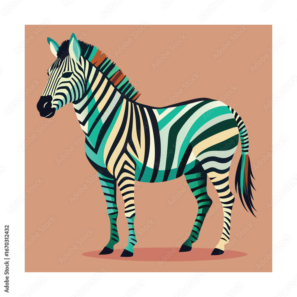 Fototapeta premium Colorful Stylized Zebra Standing on a Plain Background