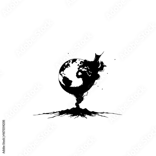 A silhouette of a world metaphorically representing climate change or environmental degradation