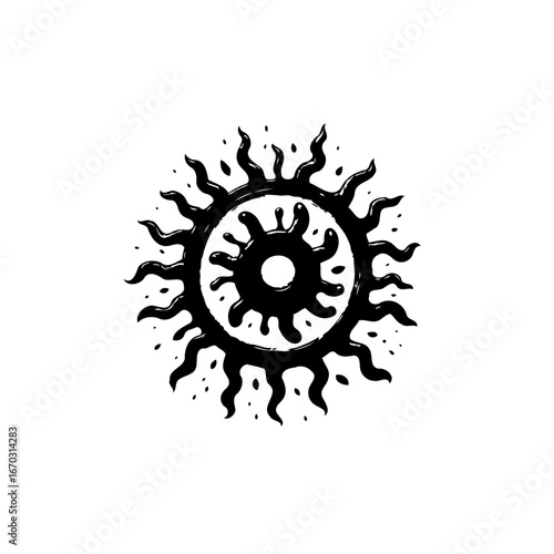 Abstract celestial body illustration featuring dynamic rays emanating from a central core
