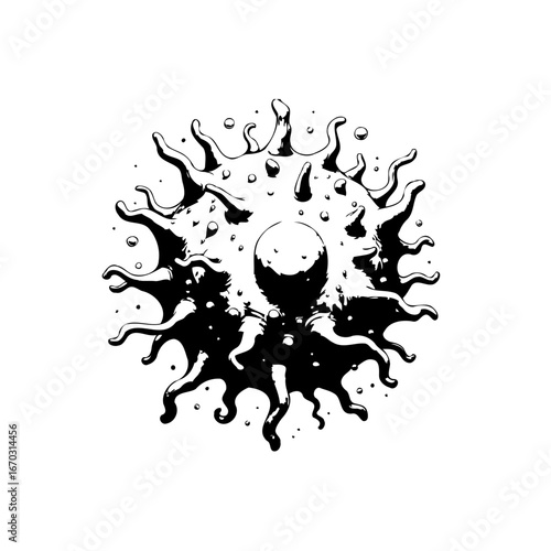 Abstract monochrome illustration representing organic form with radiating elements and central