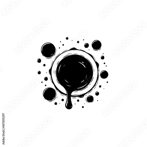 Dark circle with drippings illustration conveys a mysterious essence and abstract concepts with