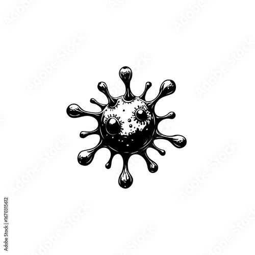 Detailed monochrome drawing of a virus cell showcasing its intricate structure and potential