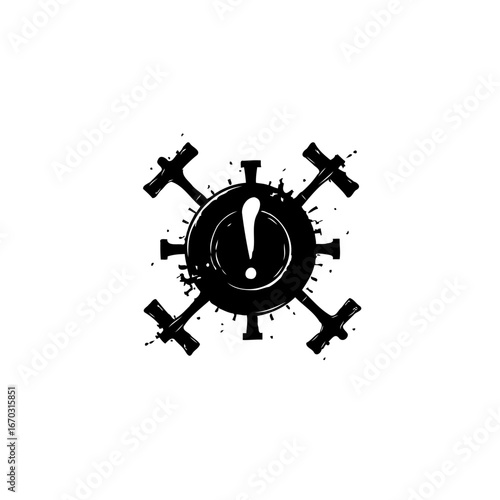 Distressed corona virus exclamation concept graphic: Pandemic caution announcement urgent
