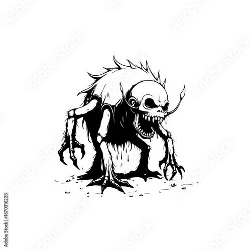 Eerie spectral entity illustration in black and white representing fear and imagination a ghostly