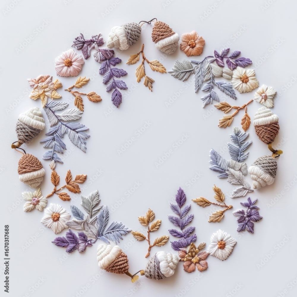 Obraz premium Handcrafted autumn embroidery wreath