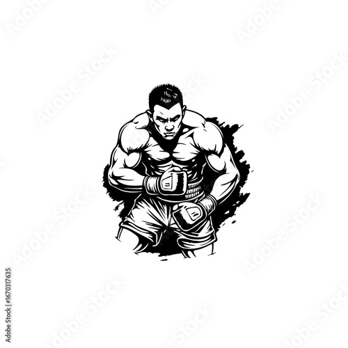 Intense fighter illustration displaying muscular build and competitive spirit radiating raw power