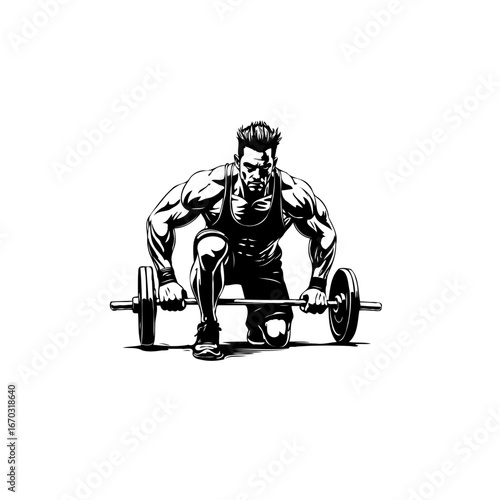 Muscular athlete preparing for weightlifting a monochrome portrayal of intense physical activity
