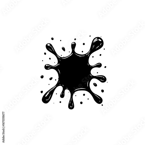 Mysterious black liquid blot with jagged outline symbolizes creation transformation imagination