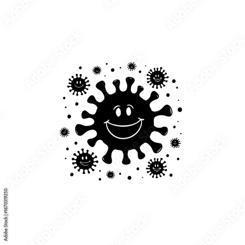 Smiling pathogen icon illustrating the spread of infectious diseases and their impact on global
