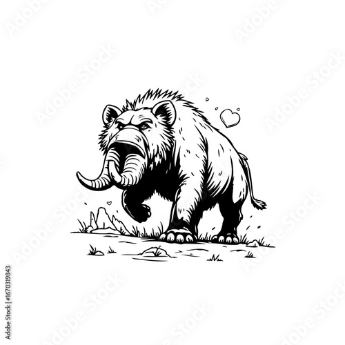Whimsical beast of the ice age a humorous illustration of mammalian creature love and primal power